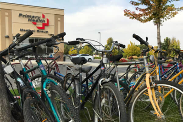 Primary Health Medical Group's annual bike drive, bikes in front of Primary Health clinic